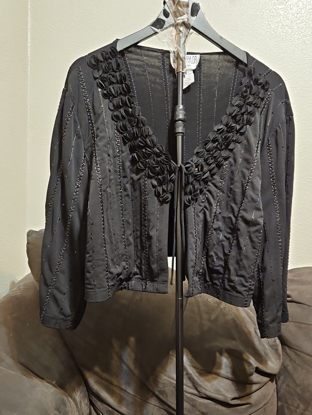 VINTAGE Julian Taylor Black Embellished Open-Front Jacket